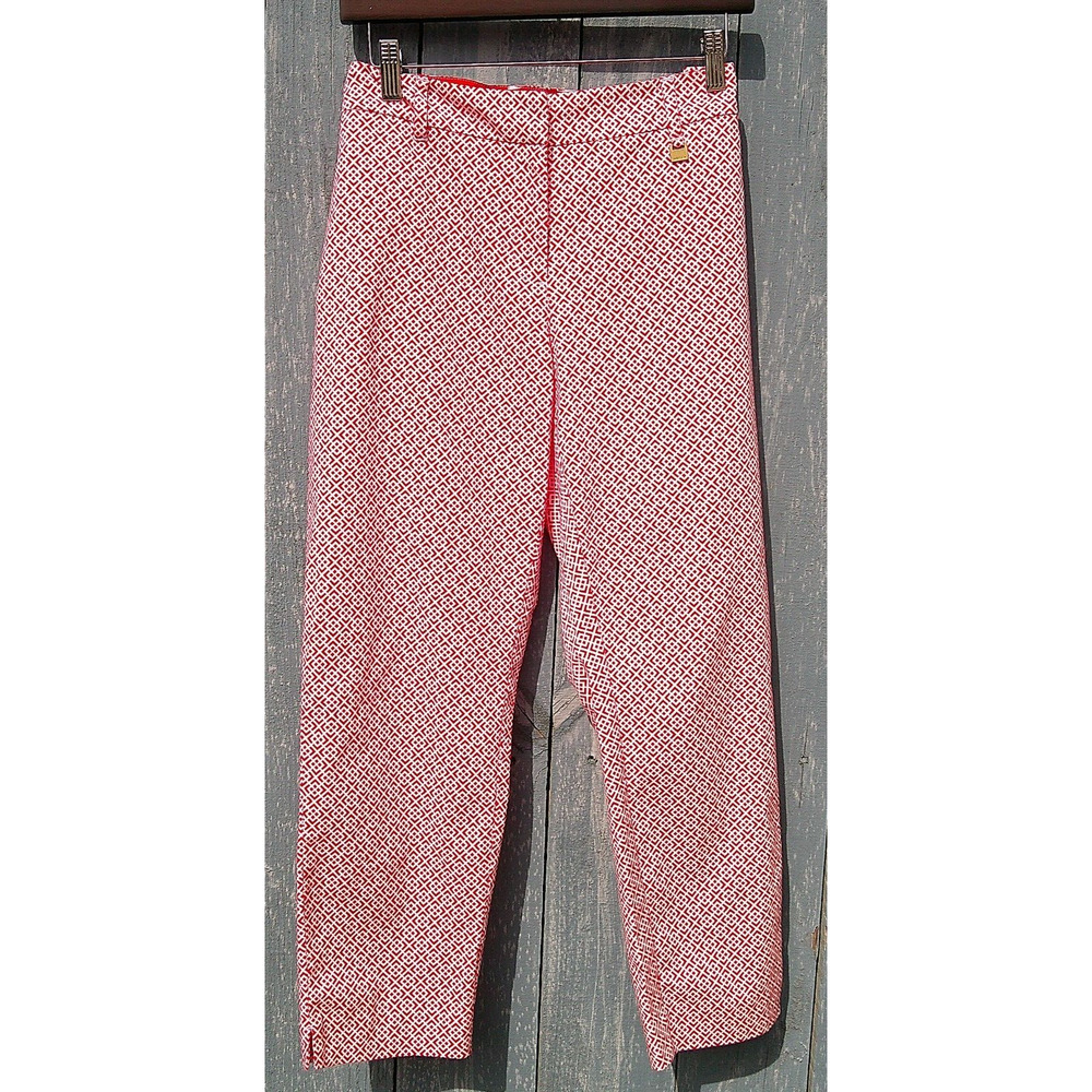 Nautica Ankle Pants Red White Geo Print Pockets Tapered Stretch Women's 12